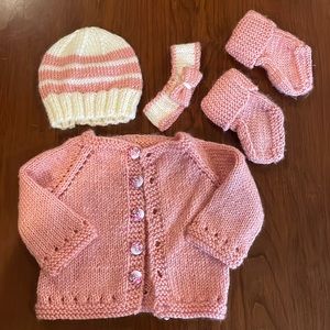 EUC Handmade Baby Girl Set - Soft Yarn Sz 0-3 mos